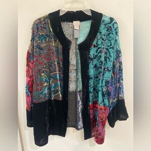 Chicos Womens Size L/XL Velvet Burnout Kimono Topper Multicolor